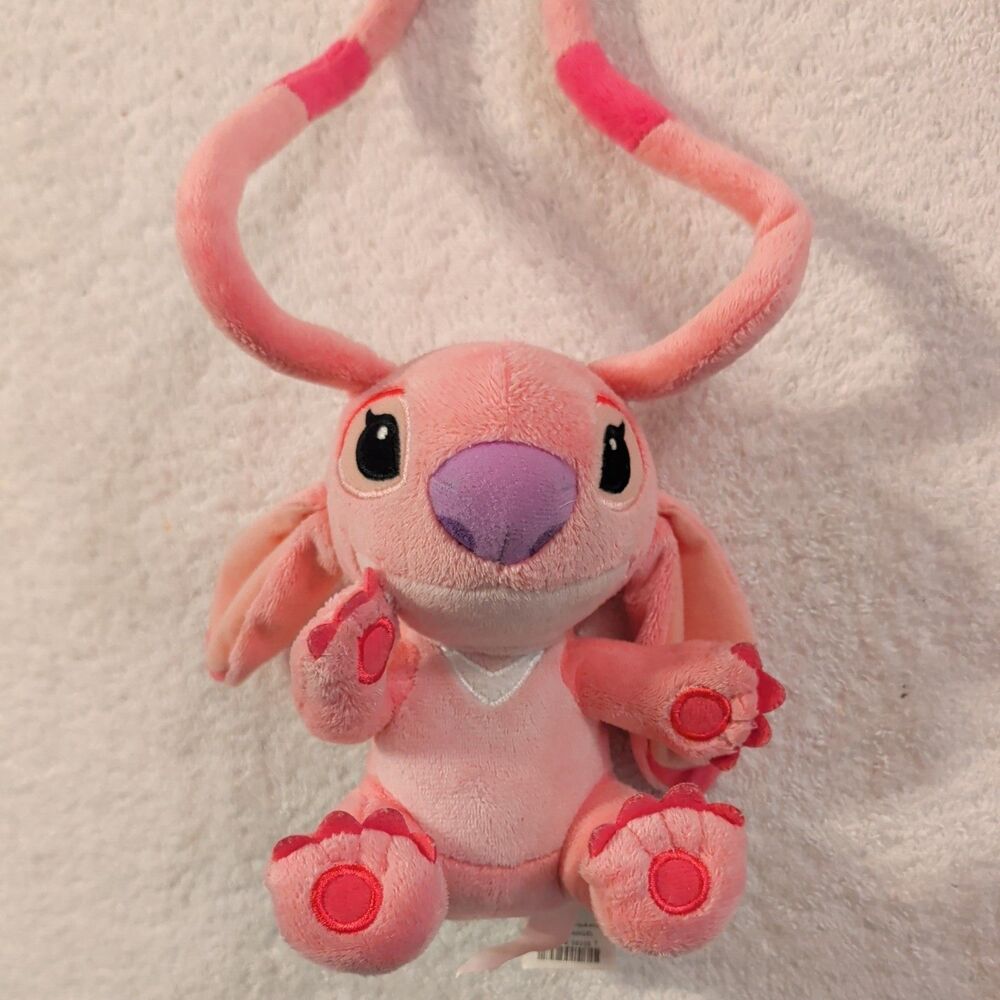 Disney Store Plush  Mini Stitch ANGEL Pink Purple Nose Heart on Back 6" Tall